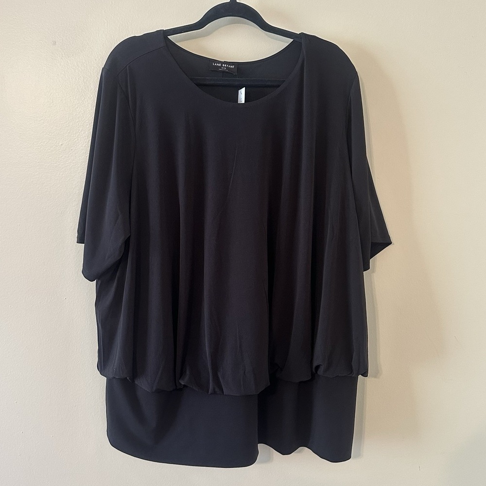 NWT Lane Bryant Black Draped Waist Short Sleeve Top Plus Size 26/28 4X